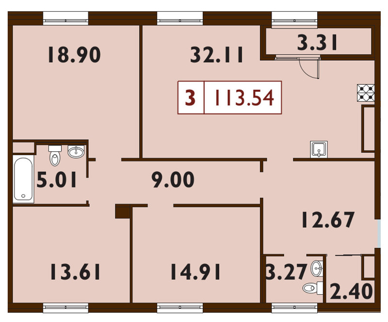 4-комнатная (Евро) квартира, 114 м² в ЖК "Neva Haus" - планировка, фото №1