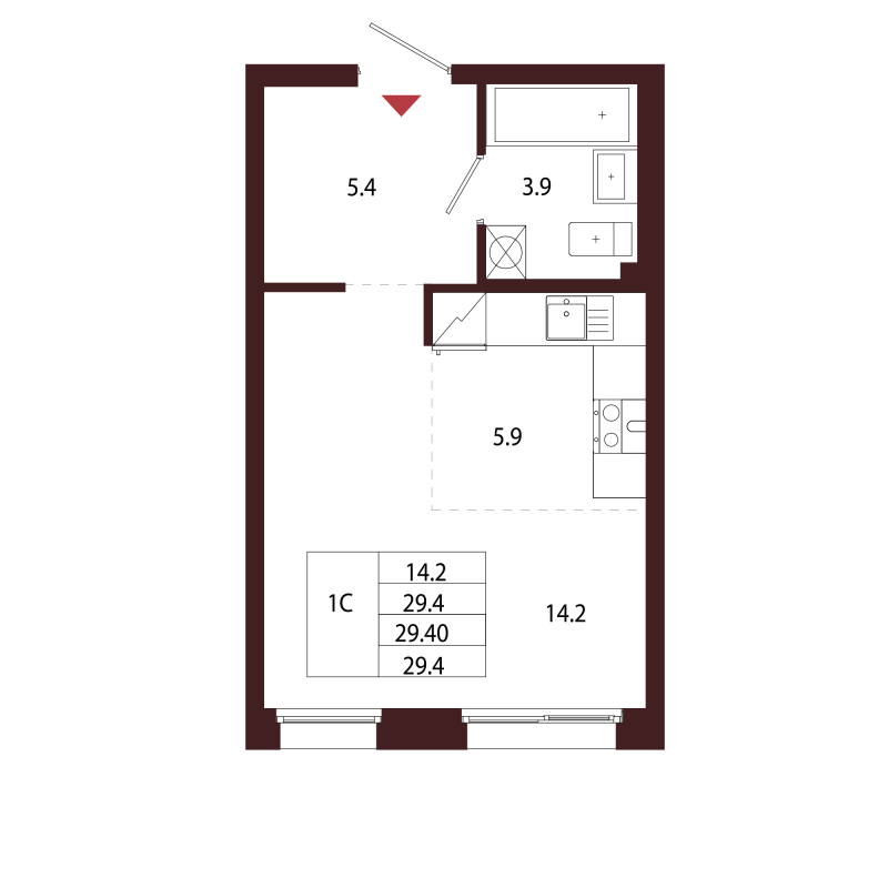 Квартира-студия, 29.4 м² в ЖК "Лисино" - планировка, фото №1