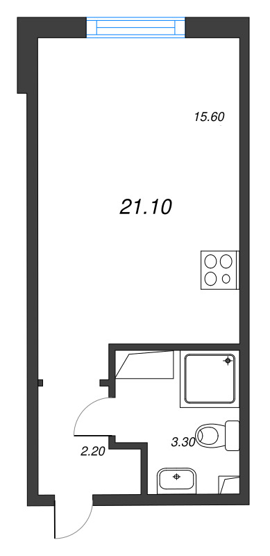Квартира-студия, 21.1 м² в ЖК "Дыбенко Парк" - планировка, фото №1