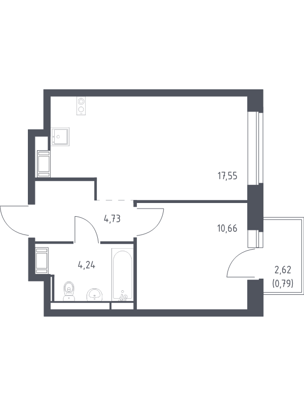 2-комнатная (Евро) квартира, 37.97 м² в ЖК "Новое Колпино" - планировка, фото №1