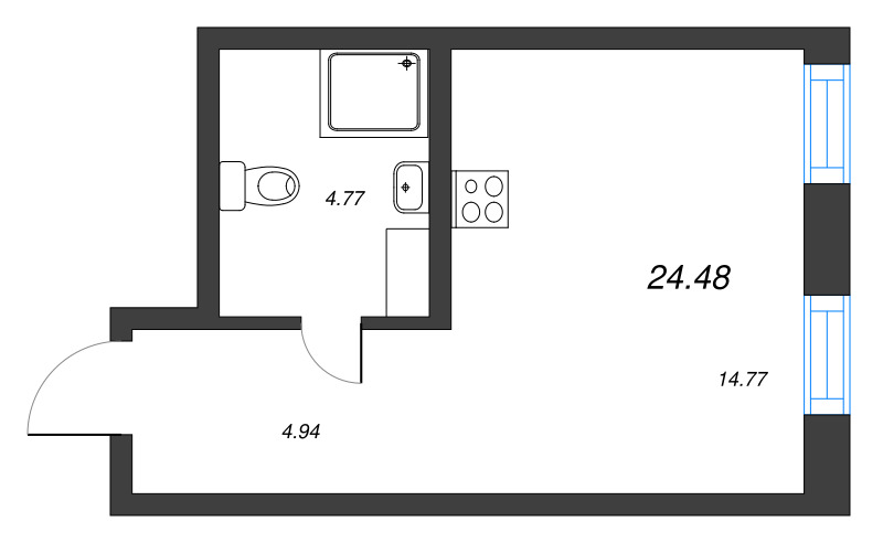 Квартира-студия, 24.48 м² - планировка, фото №1
