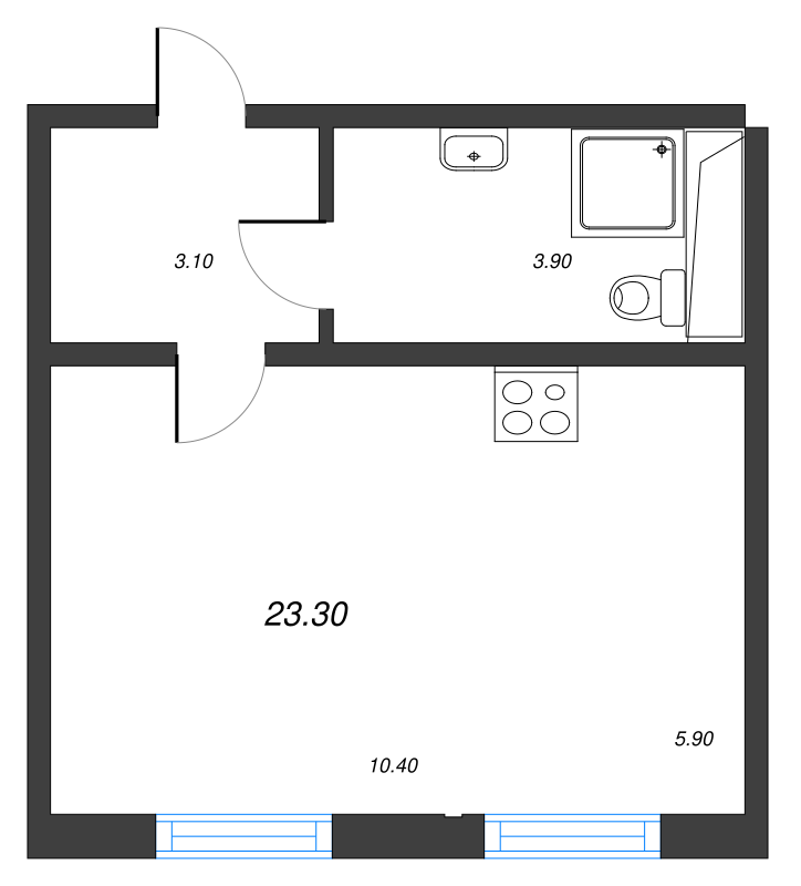 Квартира-студия, 23.3 м² - планировка, фото №1