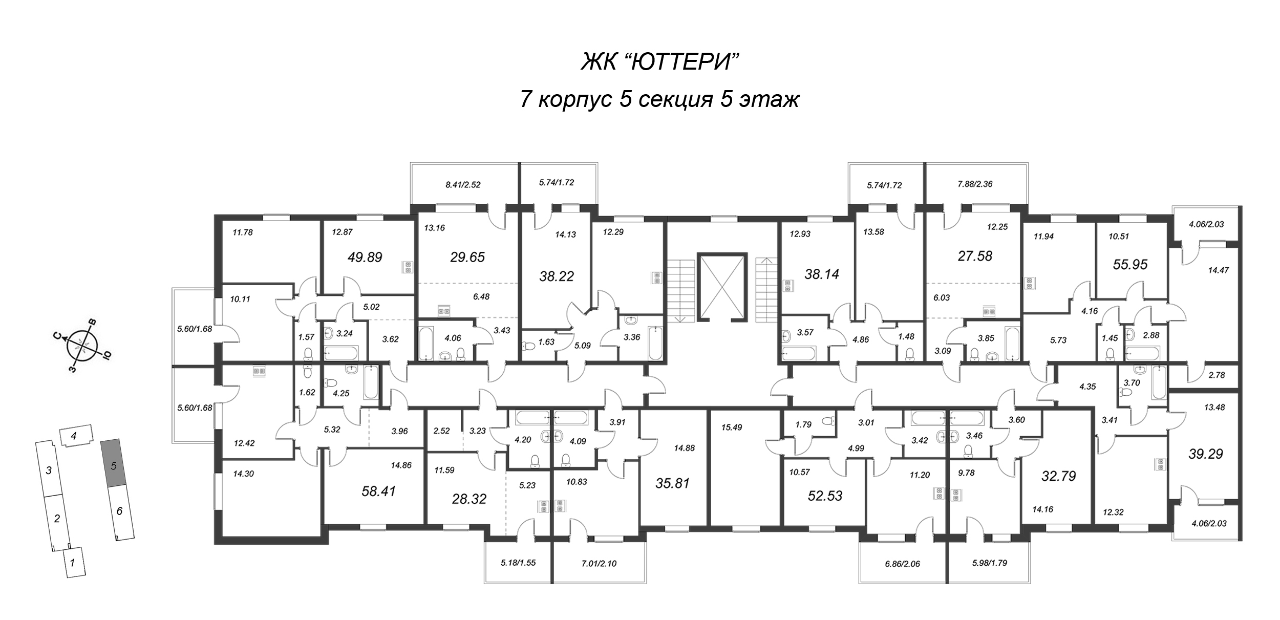 1-комнатная квартира, 37.26 м² в ЖК "Юттери" - планировка этажа
