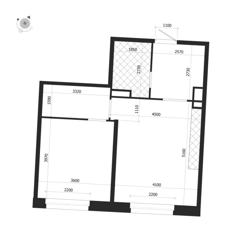 2-комнатная (Евро) квартира, 52.4 м² в ЖК "ЛДМ" - планировка, фото №1