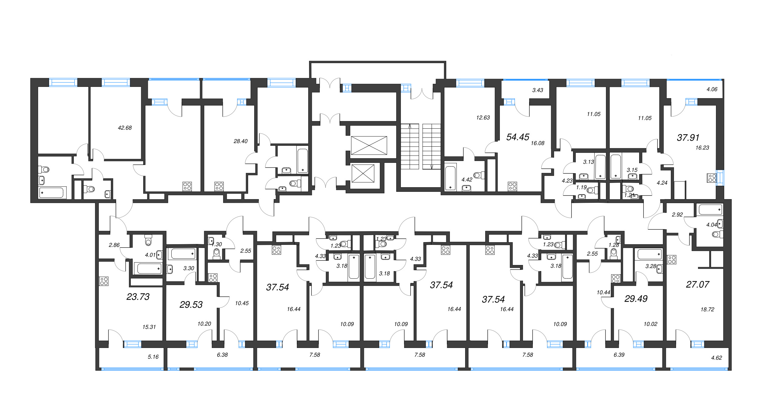 1-комнатная квартира, 29.49 м² - планировка этажа