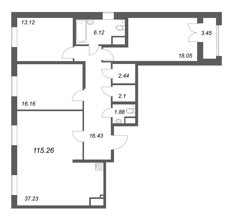 4-комнатная (Евро) квартира, 115.26 м² в ЖК "Дефанс Бизнес" - планировка, фото №1