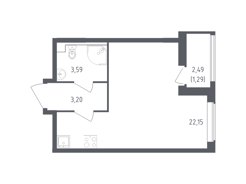 Квартира-студия, 30.23 м² в ЖК "Южная Нева" - планировка, фото №1