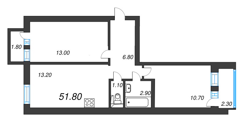 2-комнатная квартира, 48.9 м² в ЖК "Эко Квартал Нега" - планировка, фото №1