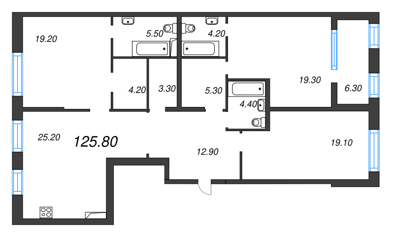 4-комнатная (Евро) квартира, 125.8 м² в ЖК "ЛДМ" - планировка, фото №1