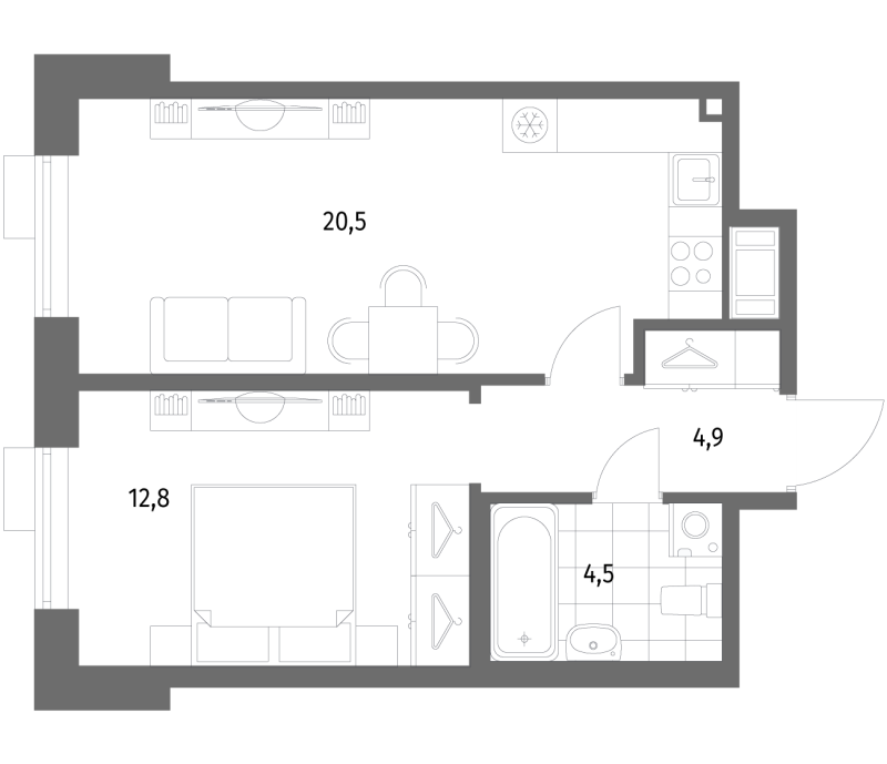 2-комнатная квартира, 76 м² - планировка, фото №1