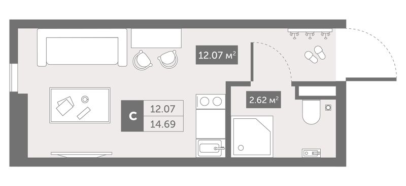 Квартира-студия, 15.2 м² в ЖК "Зум Чёрная Речка" - планировка, фото №1