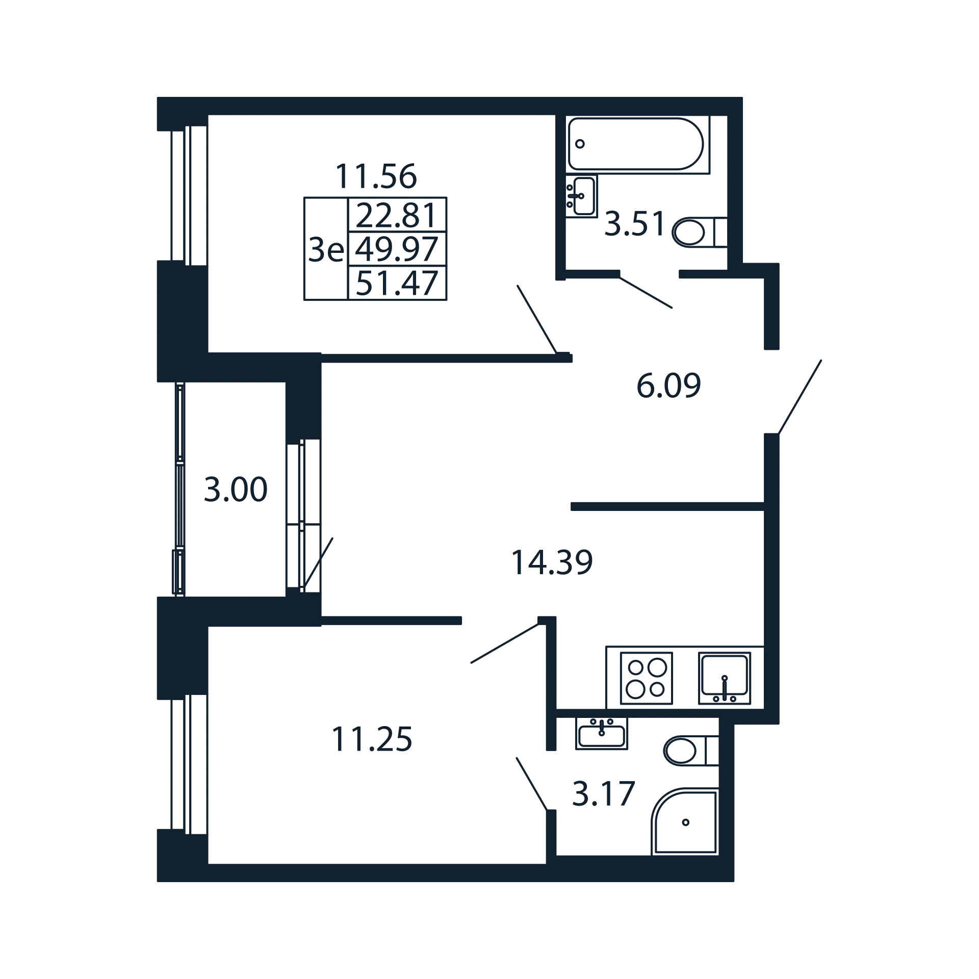 2-комнатная квартира, 49.97 м² в ЖК "Полис Новоселье" - планировка, фото №1