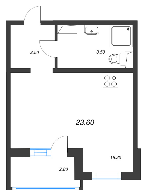 Квартира-студия, 23.6 м² в ЖК "Цветной город" - планировка, фото №1