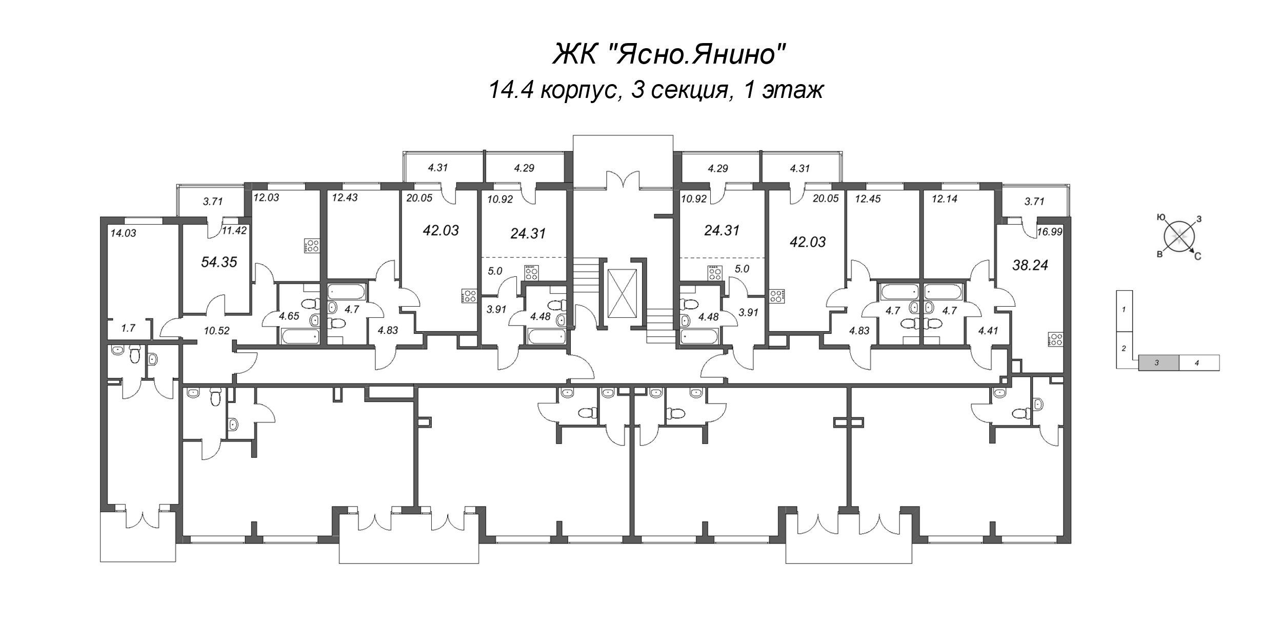 Квартира-студия, 24.31 м² - планировка этажа