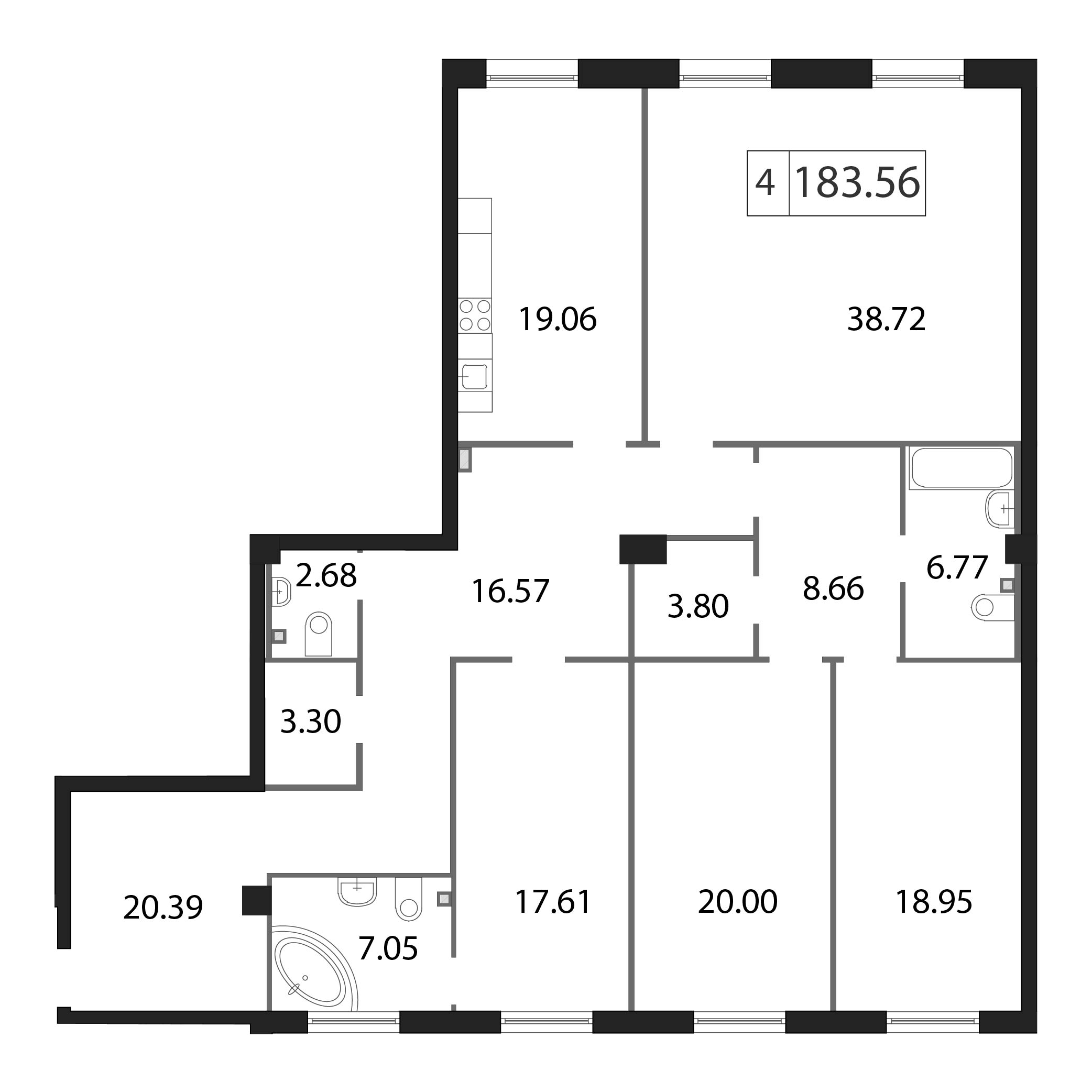 5-комнатная (Евро) квартира, 183.7 м² - планировка, фото №1