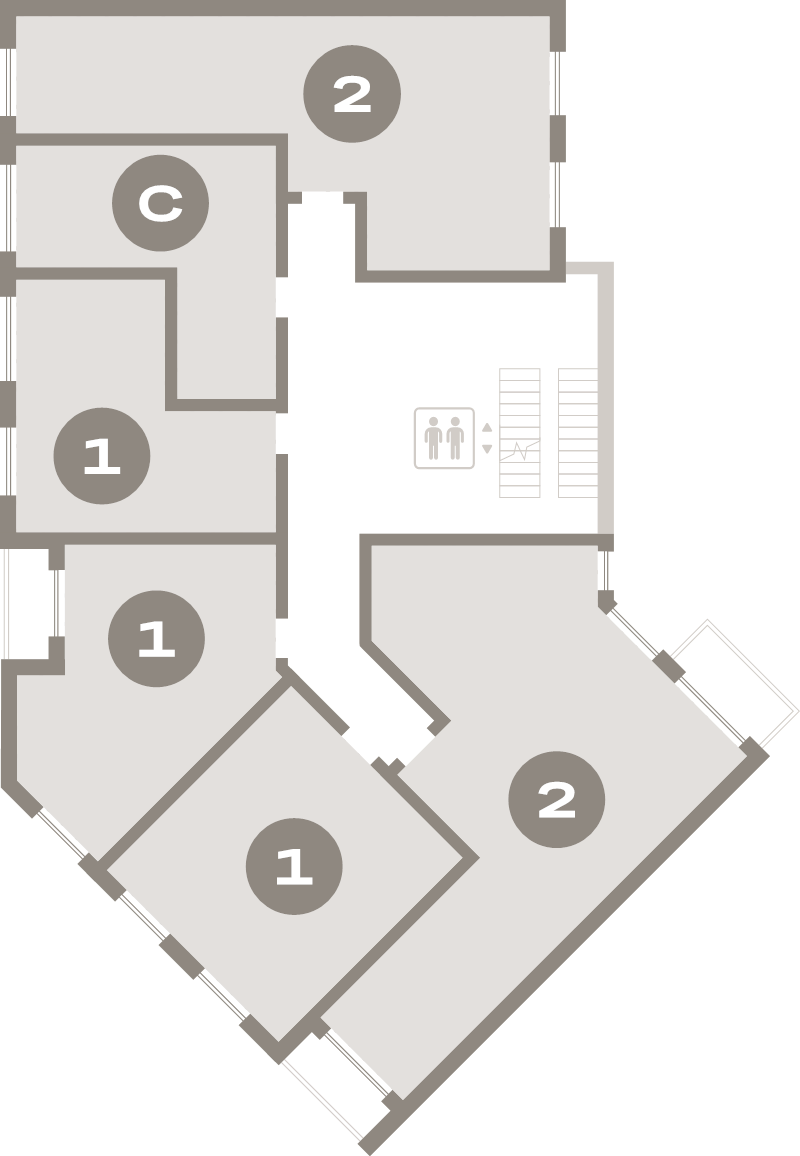 3-комнатная (Евро) квартира, 59.9 м² в ЖК "Северный ветер" - планировка этажа
