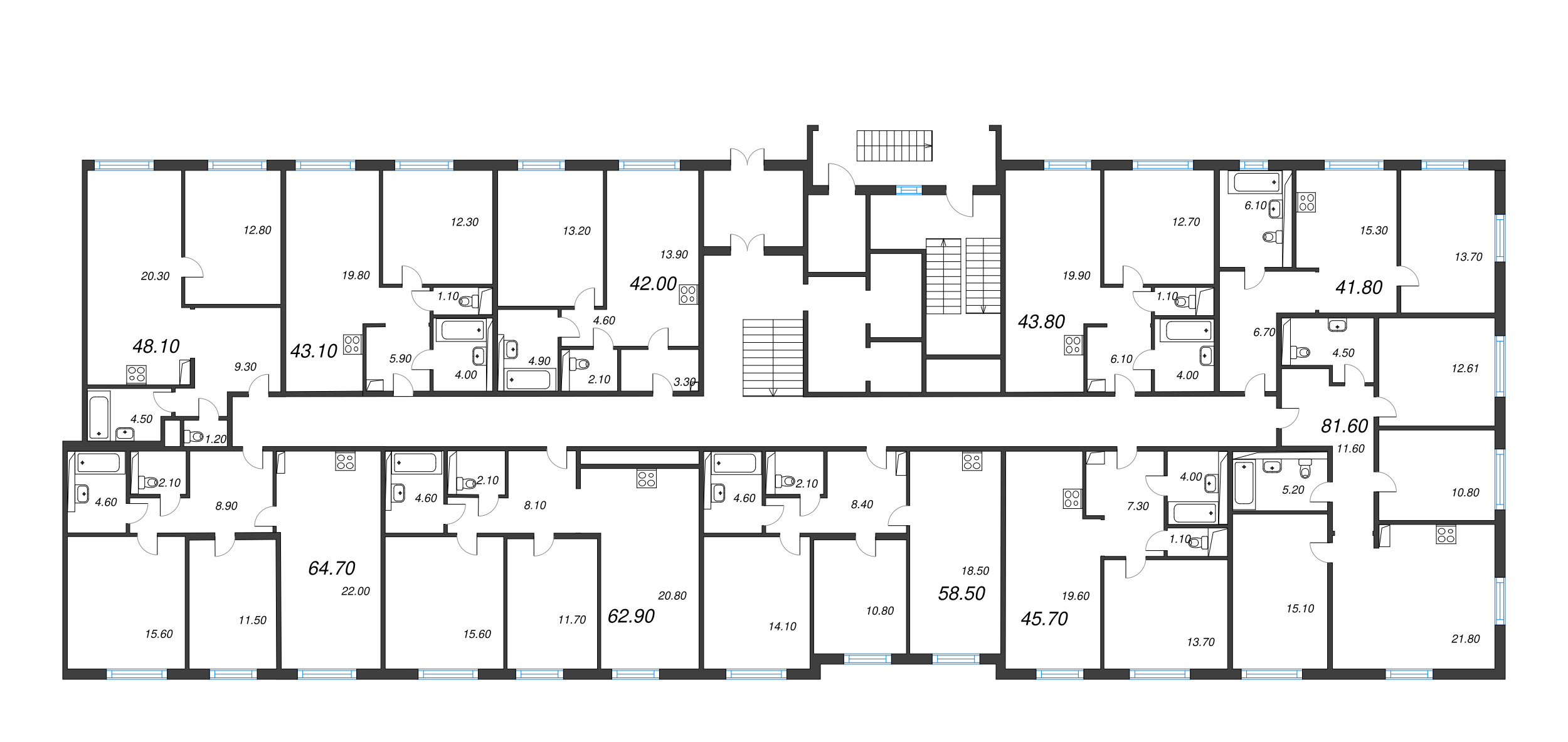 1-комнатная квартира, 42 м² в ЖК "Руднева 15" - планировка этажа