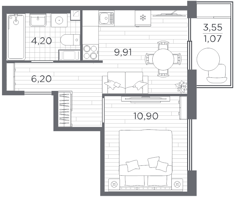 1-комнатная квартира, 32.28 м² - планировка, фото №1