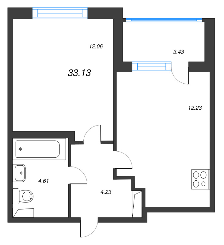 1-комнатная квартира, 33.13 м² в ЖК "ЮгТаун" - планировка, фото №1