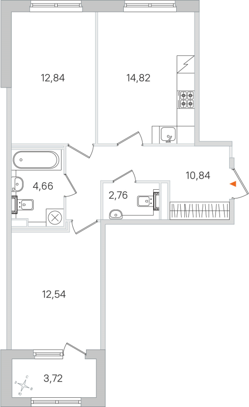 2-комнатная квартира, 58.46 м² в ЖК "Дубровский" - планировка, фото №1