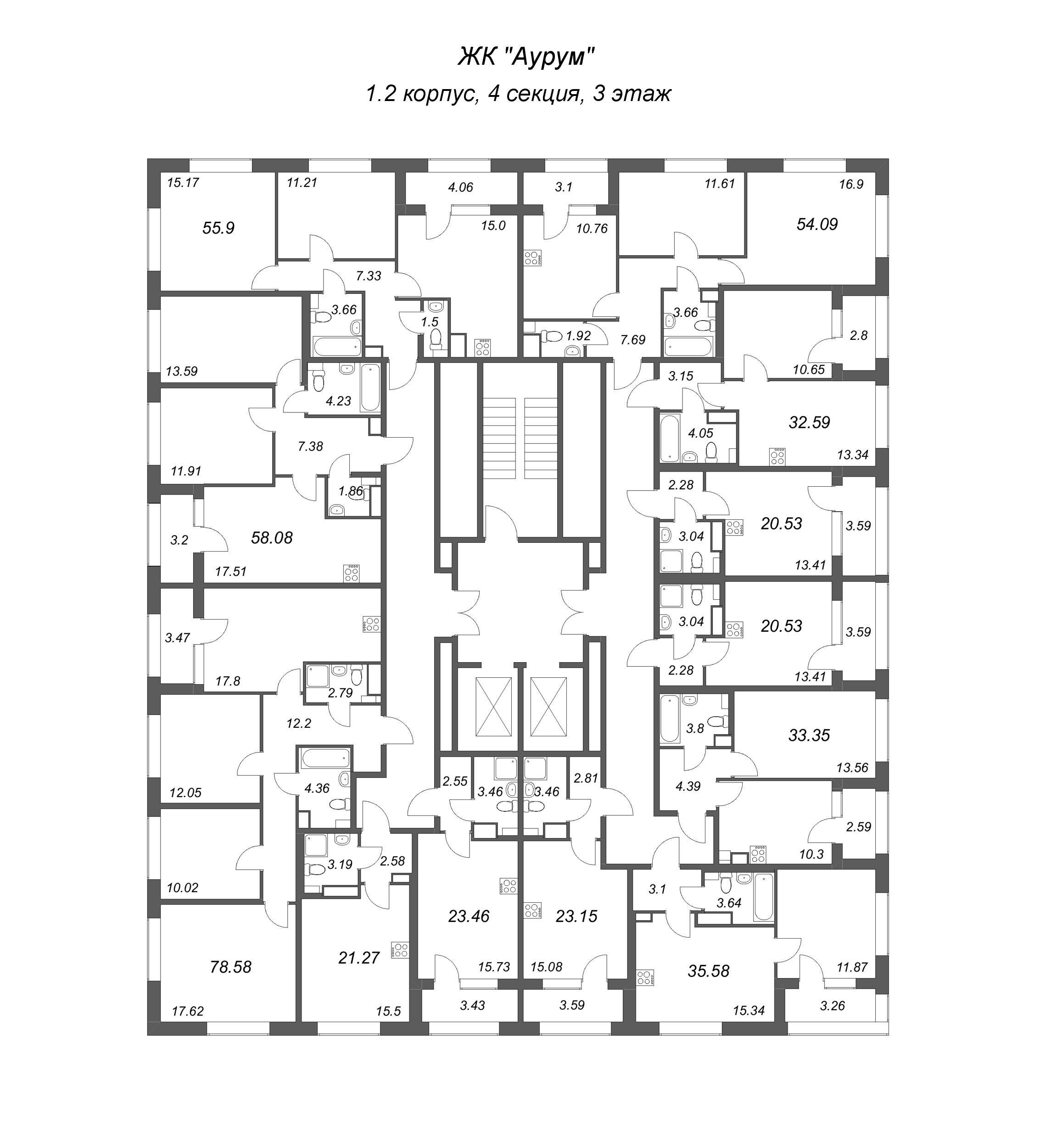 Квартира-студия, 20.53 м² в ЖК "Аурум" - планировка этажа