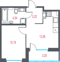 1-комнатная квартира, 31.65 м² в ЖК "Город-спутник Южный" - планировка, фото №1