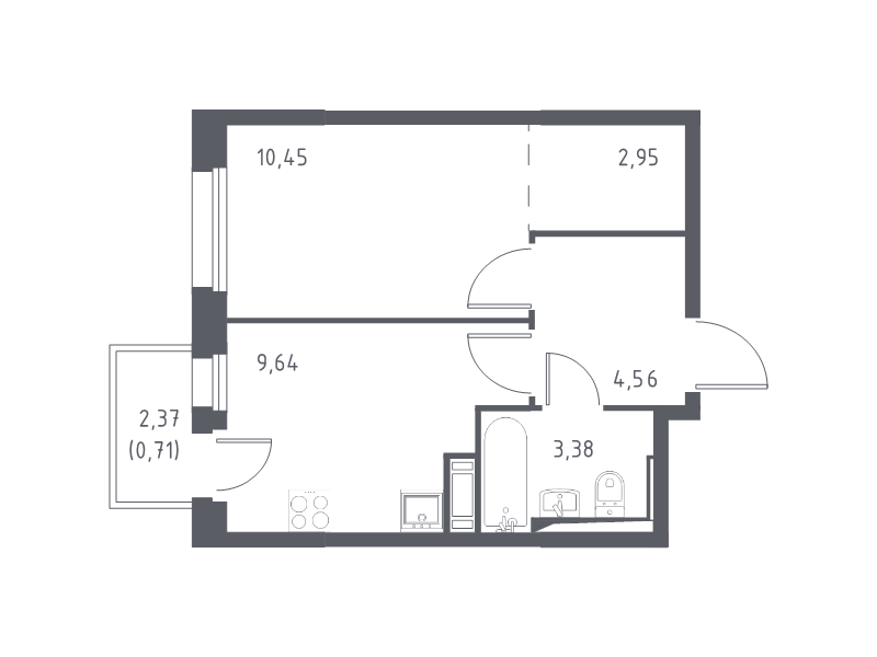 1-комнатная квартира, 31.69 м² в ЖК "Новые Лаврики" - планировка, фото №1