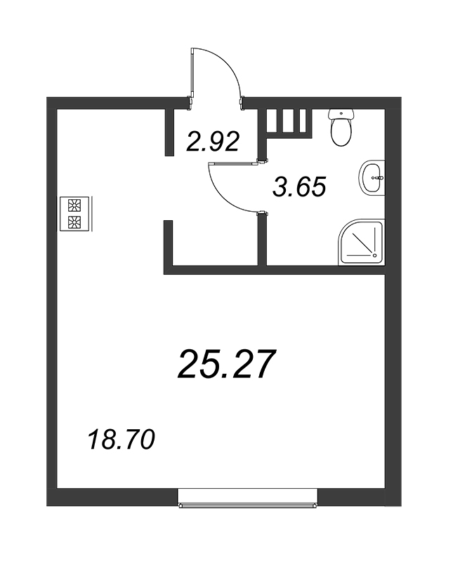 Квартира-студия, 25.27 м² - планировка, фото №1