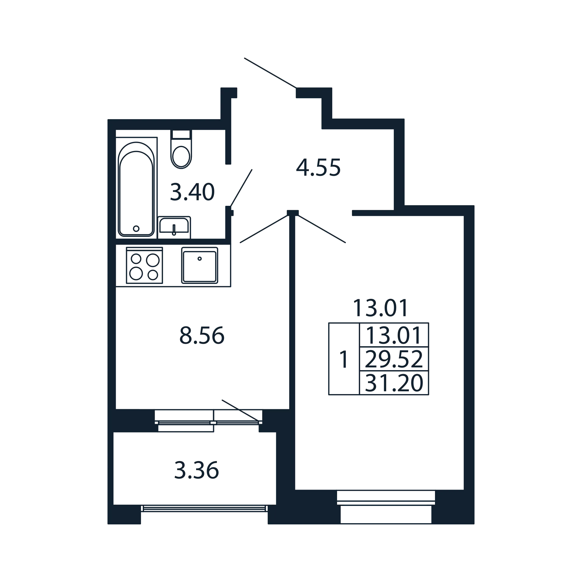 1-комнатная квартира, 29.52 м² в ЖК "Полис Новоселье" - планировка, фото №1