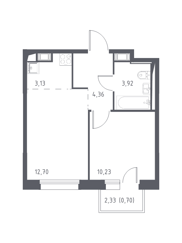 2-комнатная (Евро) квартира, 35.04 м² в ЖК "Новые Лаврики" - планировка, фото №1