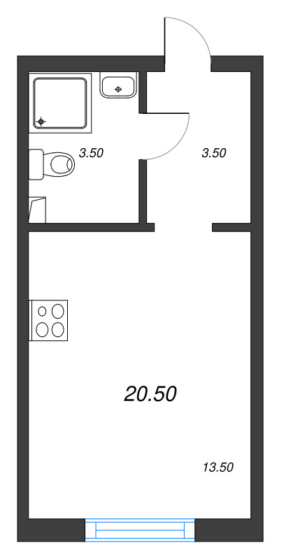 Квартира-студия, 20.5 м² в ЖК "Ручьи" - планировка, фото №1