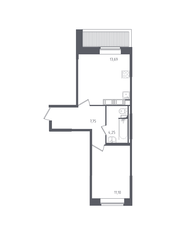1-комнатная квартира, 36.79 м² в ЖК "Живи! В Рыбацком" - планировка, фото №1