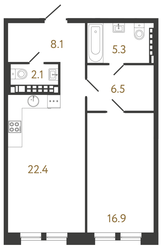 2-комнатная (Евро) квартира, 61.3 м² в ЖК "Коллекционер" - планировка, фото №1