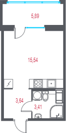 Квартира-студия, 24.36 м² в ЖК "Город-спутник Южный" - планировка, фото №1