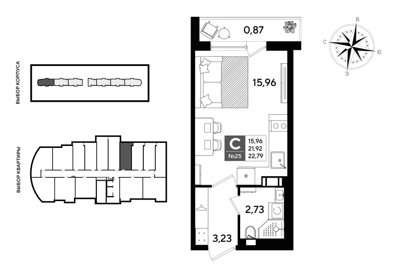 Квартира-студия, 22.79 м² в ЖК "Догма Юкки" - планировка, фото №1