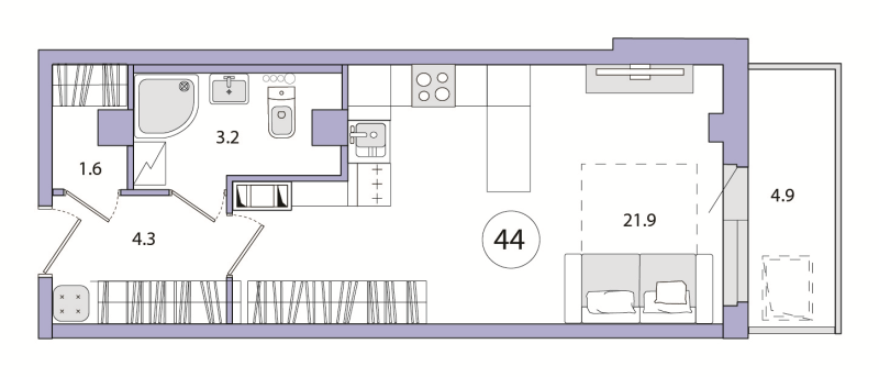 Квартира-студия, 35.9 м² - планировка, фото №1