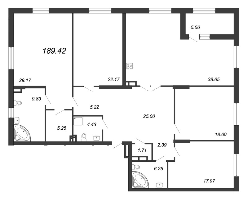 4-комнатная квартира, 192.3 м² - планировка, фото №1