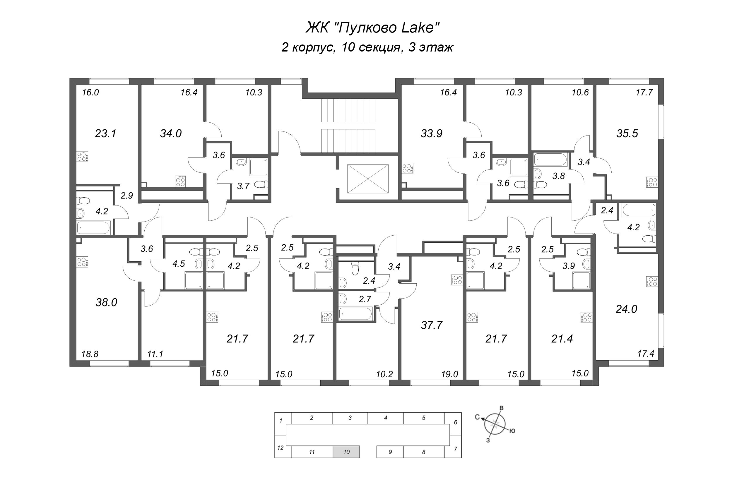 Квартира-студия, 21.7 м² в ЖК "Пулково Лейк" - планировка этажа