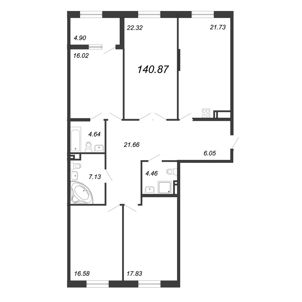 4-комнатная квартира, 142.5 м² - планировка, фото №1