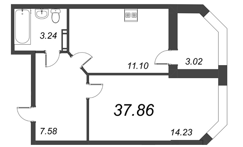1-комнатная квартира, 37.86 м² в ЖК "Капральский" - планировка, фото №1