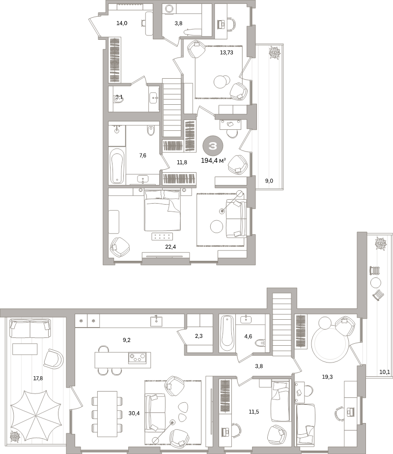 6 ккв (Евро), 194.4 м² в ЖК "Северный ветер" - планировка, фото №1
