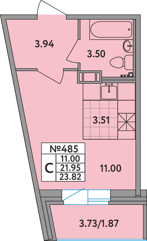 Квартира-студия, 23.6 м² - планировка, фото №1