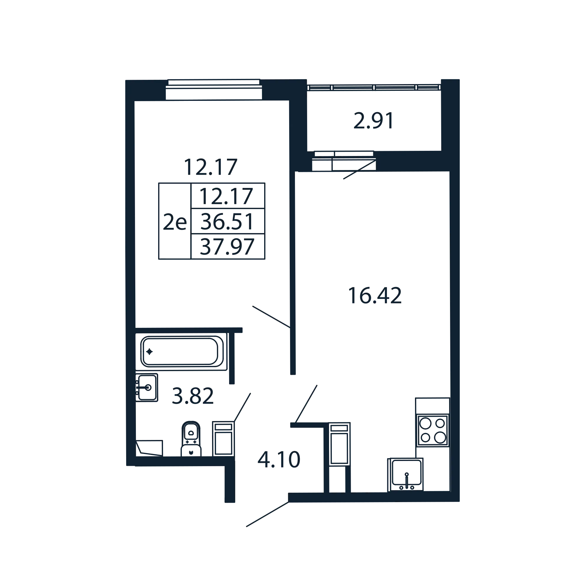 2-комнатная (Евро) квартира, 36.51 м² в ЖК "Полис ЛАВрики" - планировка, фото №1
