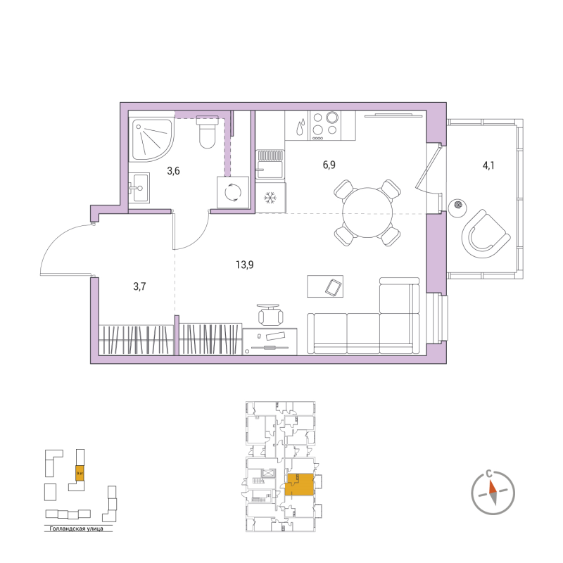 Квартира-студия, 29.3 м² в ЖК "Янила Форест" - планировка, фото №1