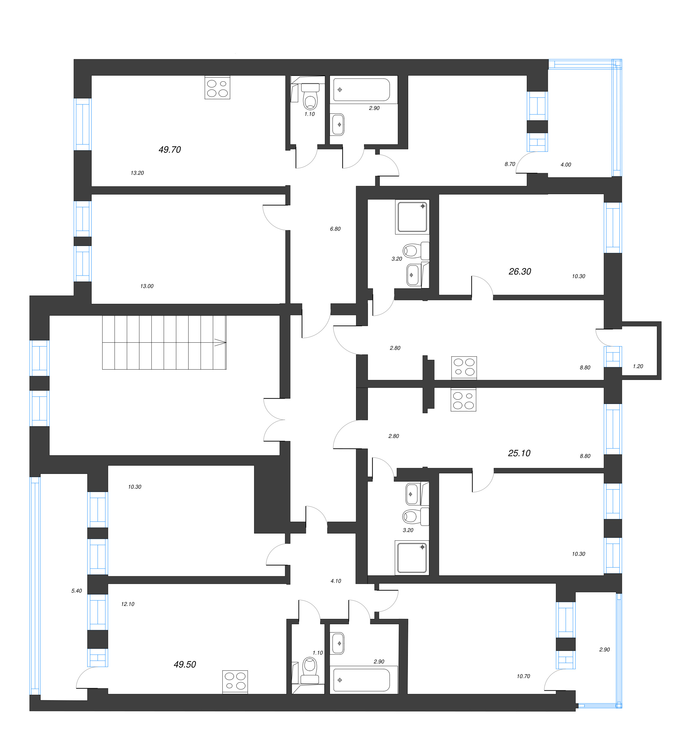 1-комнатная квартира, 25.1 м² в ЖК "Эко Квартал Нега" - планировка этажа