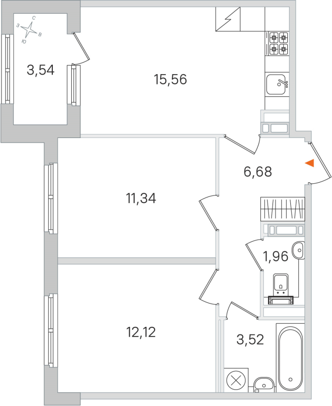 3-комнатная (Евро) квартира, 51.18 м² в ЖК "Дубровский" - планировка, фото №1