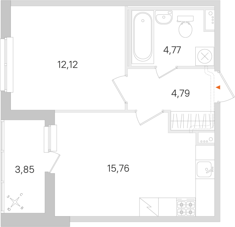2-комнатная (Евро) квартира, 37.44 м² в ЖК "Ясно.Янино" - планировка, фото №1