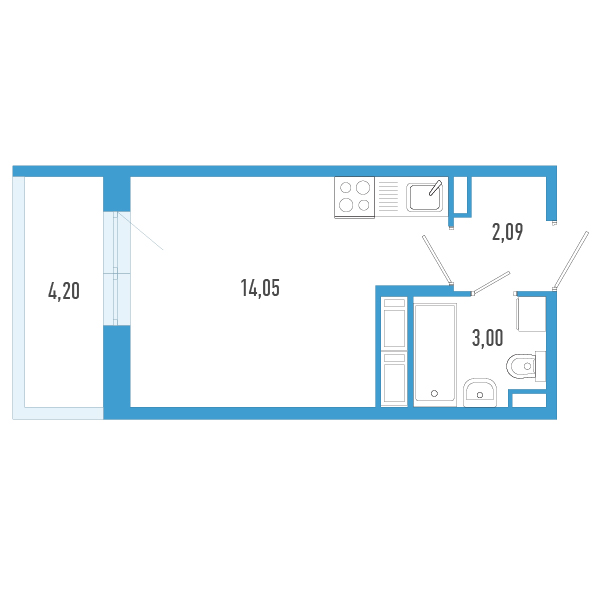 Квартира-студия, 20.4 м² в ЖК "AEROCITY" - планировка, фото №1