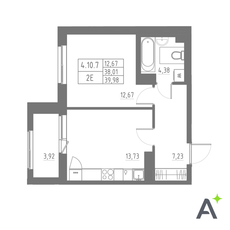 1-комнатная квартира, 39.98 м² в ЖК "Аквилон Solar" - планировка, фото №1