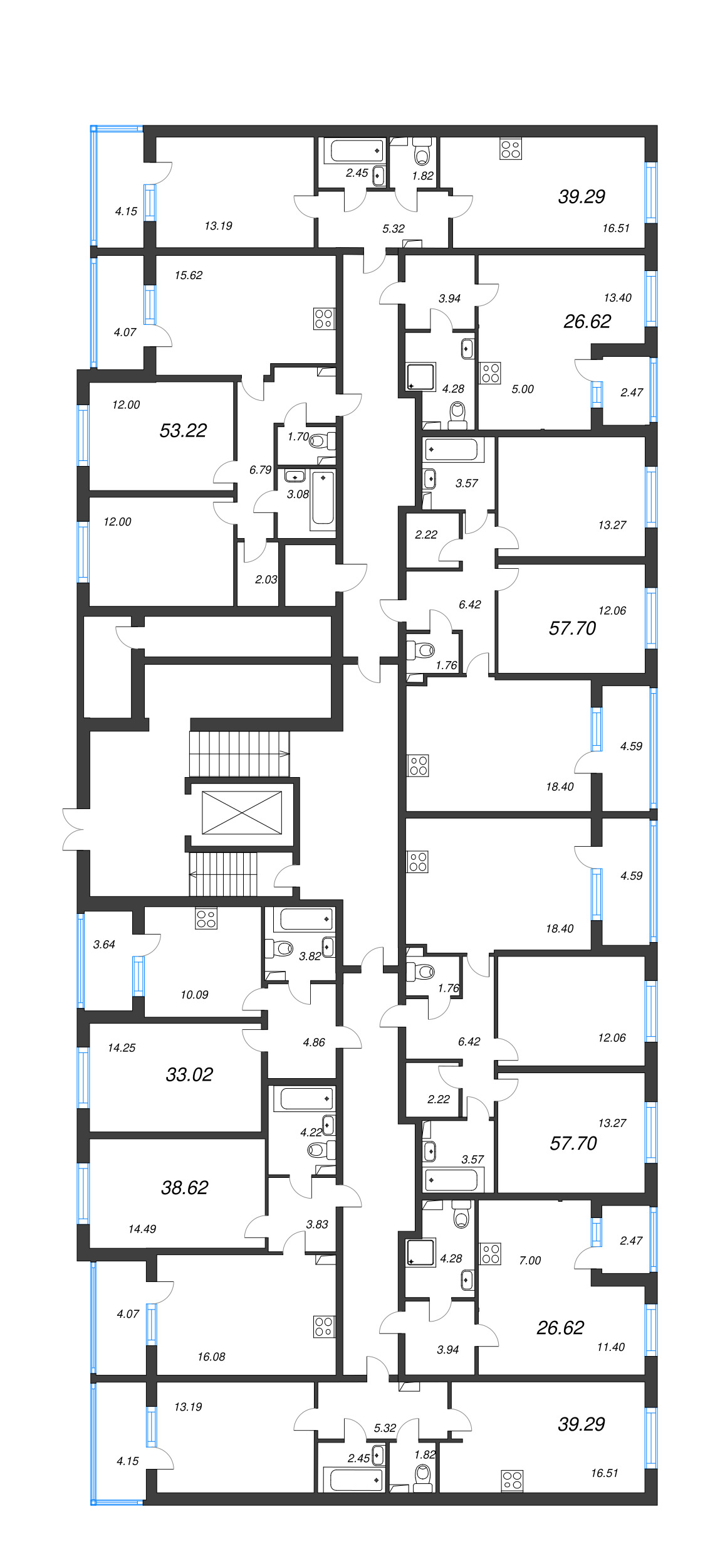 2-комнатная (Евро) квартира, 38.62 м² в ЖК "Любоград" - планировка этажа